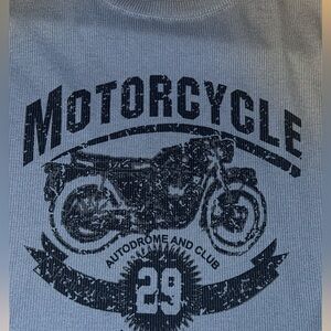 Blue graphic motorcycle cropped shirt
